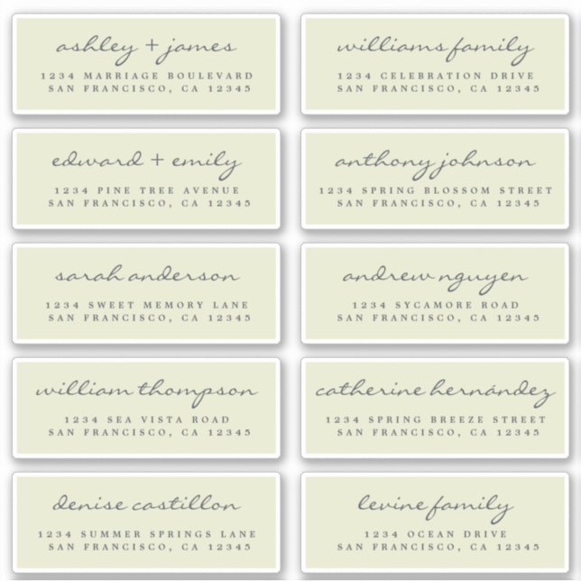 Script Guest Address Labels ORDER 6" oder 8" Blatt (Vorderseite)