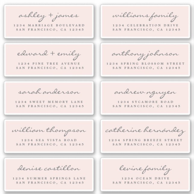 Script Guest Address Labels ORDER 6" oder 8" Blatt (Vorderseite)