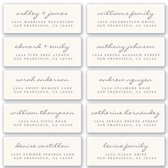 Script Guest Address Labels ORDER 6" oder 8" Blatt (Vorderseite)