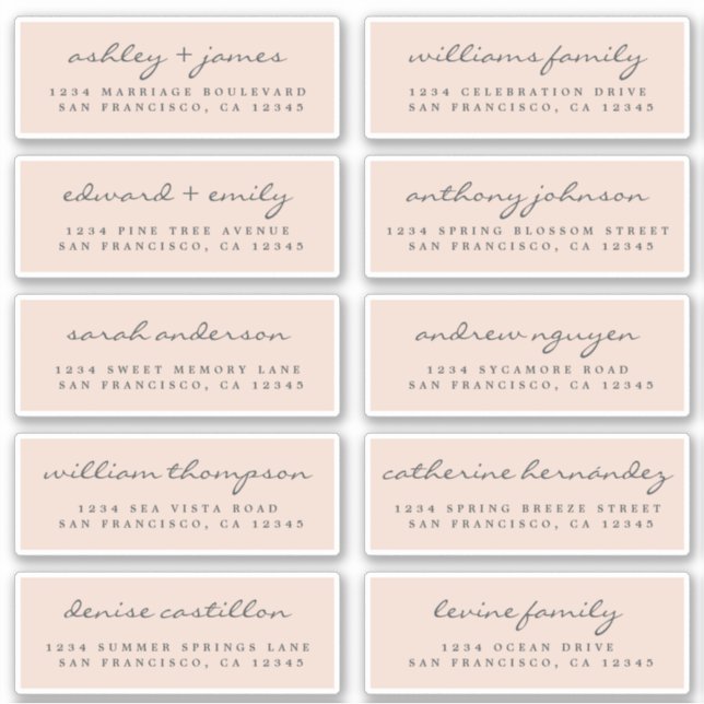 Script Guest Address Labels ORDER 6" oder 8" Blatt (Vorderseite)