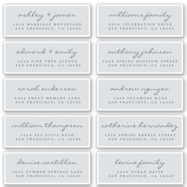 Script Guest Address Labels ORDER 6" oder 8" Blatt (Vorderseite)
