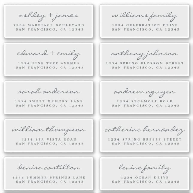 Script Guest Address Labels ORDER 6" oder 8" Blatt (Vorderseite)