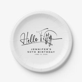Script Hallo Fünfzig Minimalistischer 50. Geburtst Pappteller