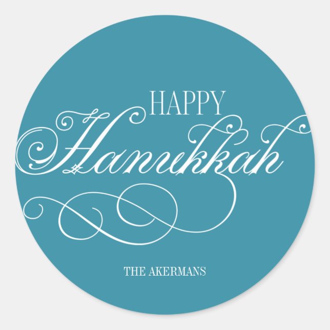 Script Happy Hanukkah Holiday Runder Aufkleber (Vorderseite)