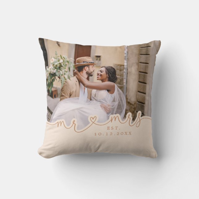 Script Heart Foto Wedding Pillow Kissen (Vorderseite)