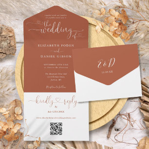 Script Hearts Terracotta QR Code Hochzeit All In One Einladung