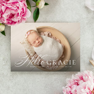 Script hello nickname pink one photo birth ankündigung