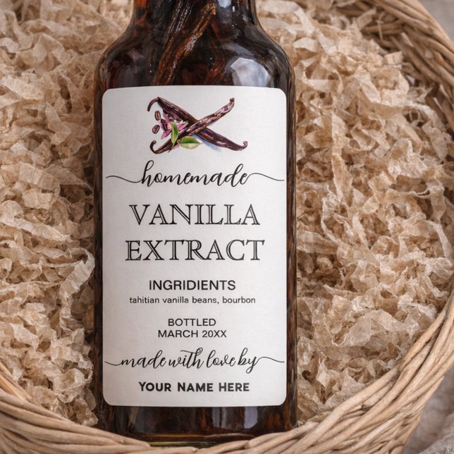 Script Homemade Madagascar Vanilla Extract Label Adressaufkleber (Von Creator hochgeladen)