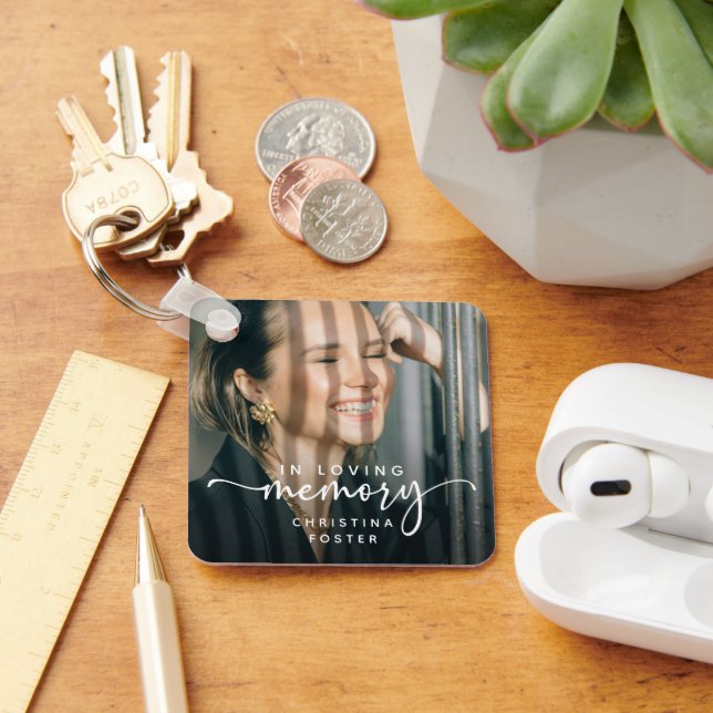 Script In Loving Memory Photo Memorial Schlüsselanhänger (Schreibtisch)
