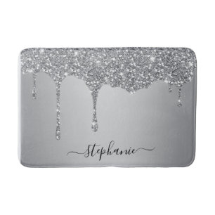 Script Individuelle Name Silver Glitzer Tropfen Lu Badematte