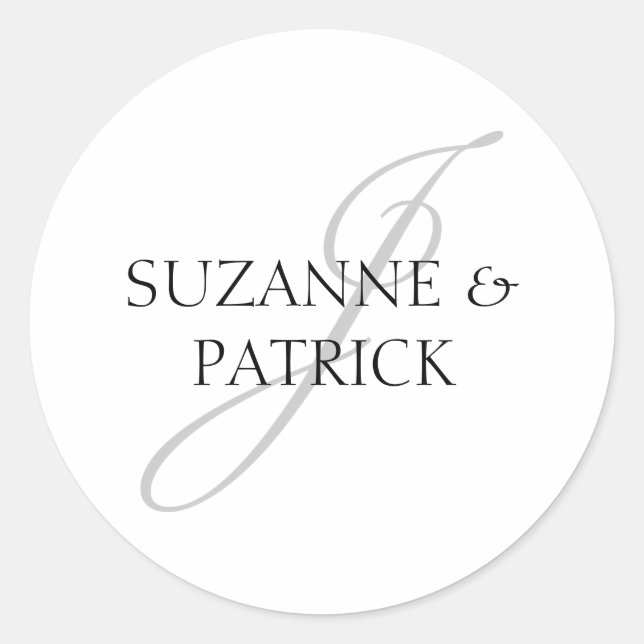 Script J Monogram Labels (silber / schwarz) Runder Aufkleber (Vorderseite)