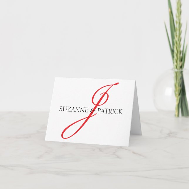 Script J Monogram Notecard (rot / schwarz) Dankeskarte (Vorderseite)