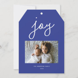 Script Joy Modern Blue Personalisiertes Foto Feiertagskarte