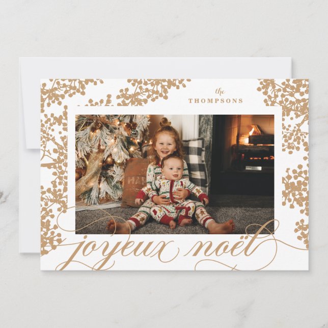 Script Joyeux Weihnachten Gold Foliage Fotokarte (Vorderseite)