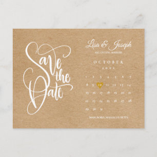 Script Kalender Save-the-Date Gold Herz Postkarte