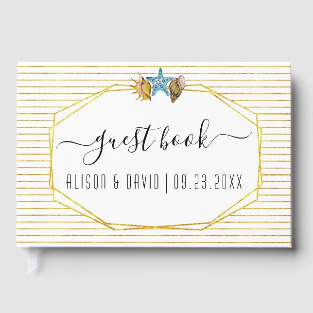 Script kalligraphische Aquarellfarben Muscheln Hoc Gästebuch (Vorderseite)