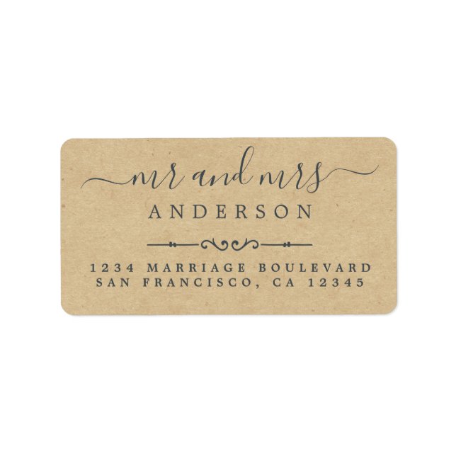 Script Kraft Paper Wedding Rücksendeadresse Adressaufkleber (Vorne)