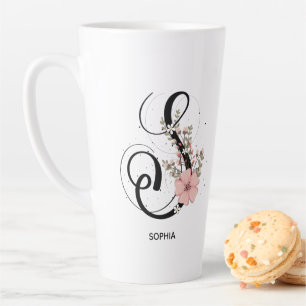 Script Letter S Alphabet Floral Monogram Blume Milchtasse