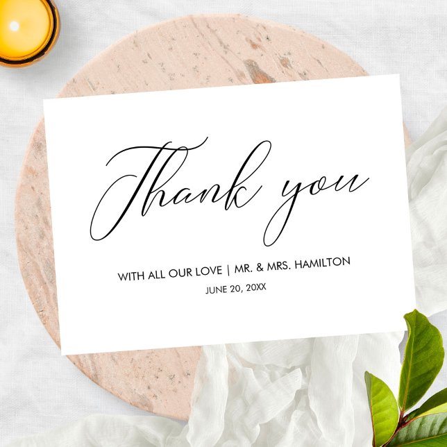 Script Lettering Black & White Wedding Vielen Dank Dankeskarte (Von Creator hochgeladen)