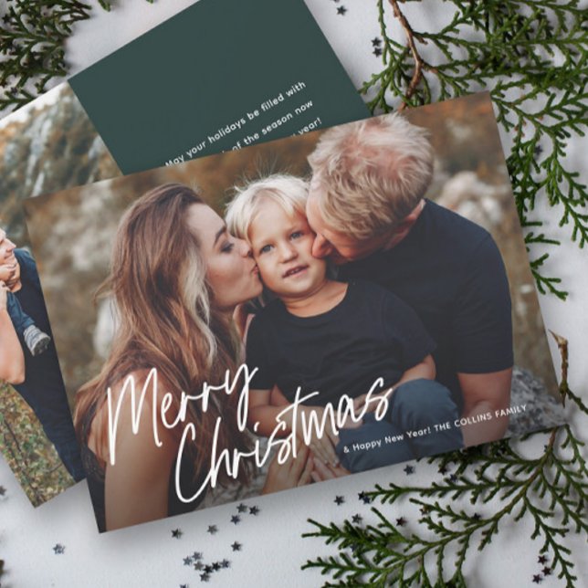 Script Lettering Frohe Weihnachten 2 Foto (Modern Hand Lettering 2 Photo Christmas Cards.)