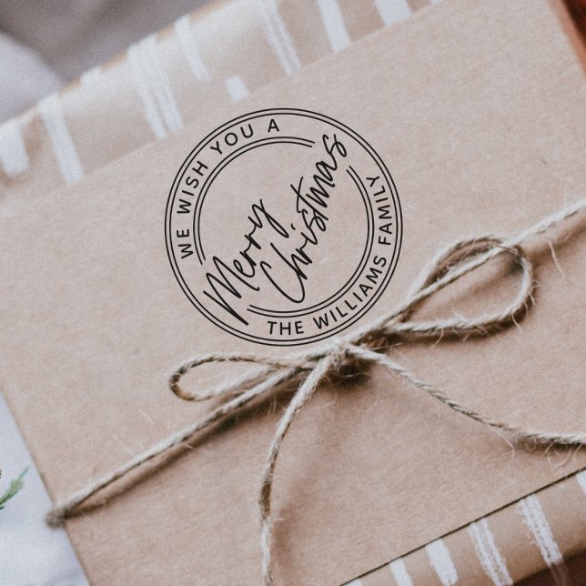 Script Lettering Frohe Weihnachten Permastempel (Modern hand lettered Merry Christmas self-inking holiday stamp for gifts, cards and envelopes, )