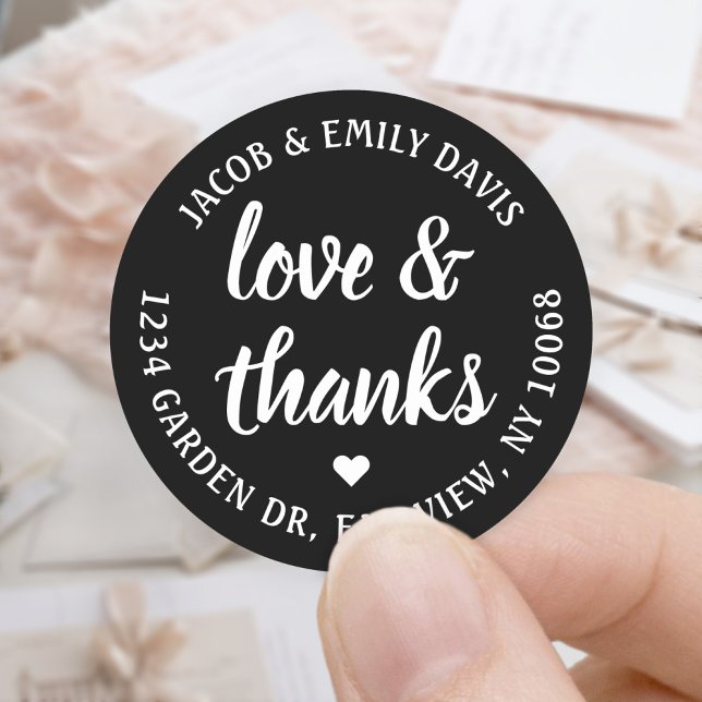 Script-Liebe & Dank Black & White-Rücksendeadresse Runder Aufkleber (Von Creator hochgeladen)