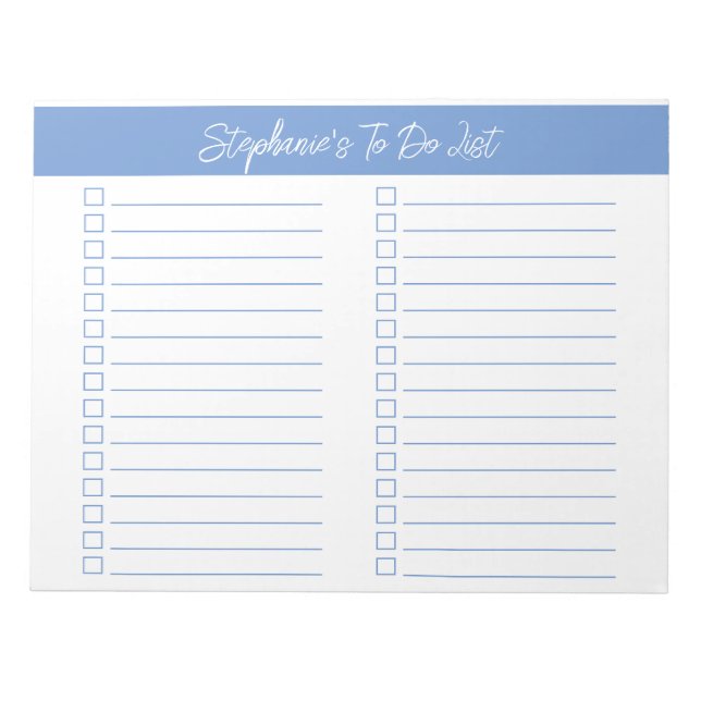Script Light Blue 8.5x11 Two Column Checklist Notizblock (Vorderseite)