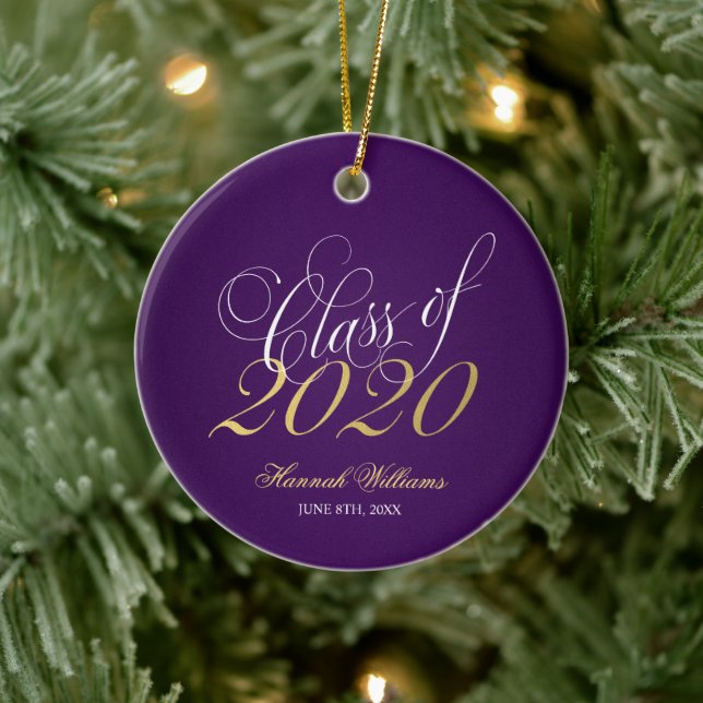 Script Lila Gold Class 2020 Abschluss Keramik Ornament (Baum)