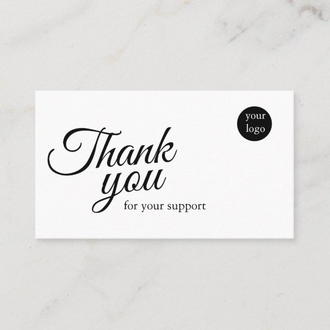 Script Logo Thank You Card for Your Support Busine Visitenkarte (Vorderseite)