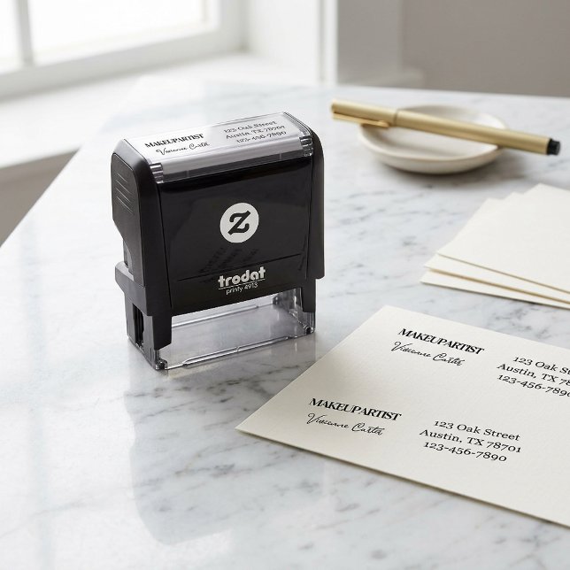 Script Makeup-Studio Name Rücksendeadresse Telefon Permastempel (Makeup Artist Self Inking Stamp )