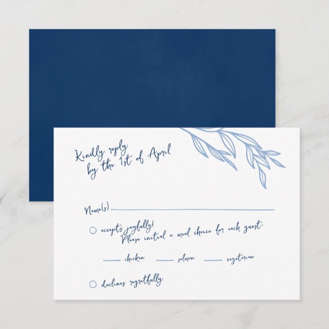 Script manuscrit moderne RSVP Cartes Bleu (Devant / Derrière)