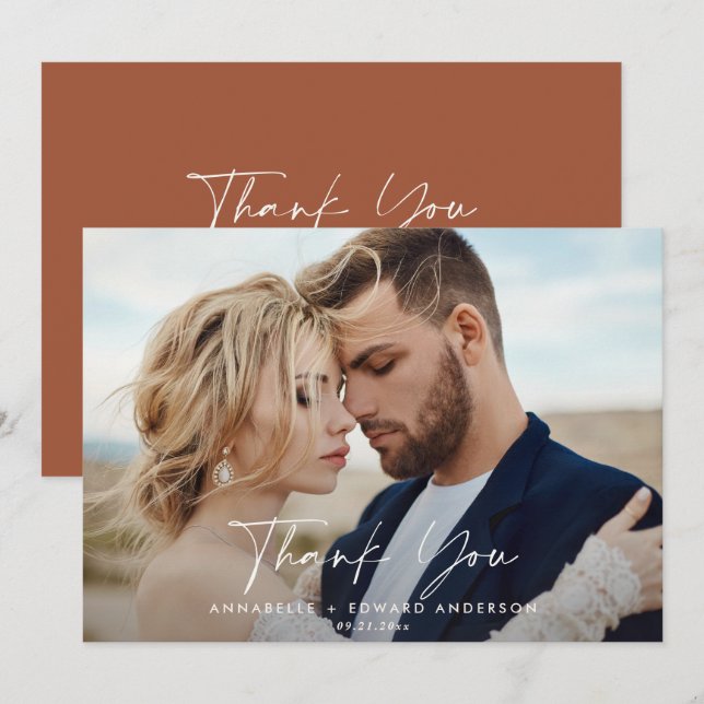 Script mariage photo merci teracotta moderne (Devant / Derrière)