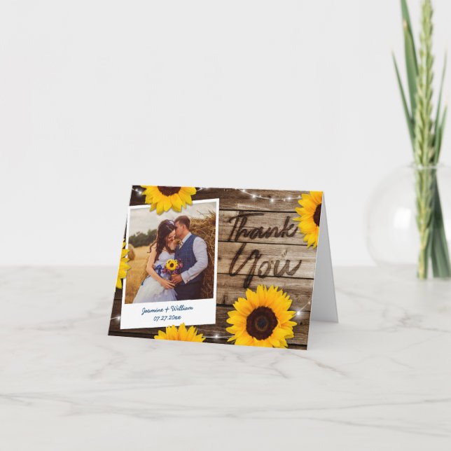Script Mariage Rustique Sunflower Merci Cartes (Devant)