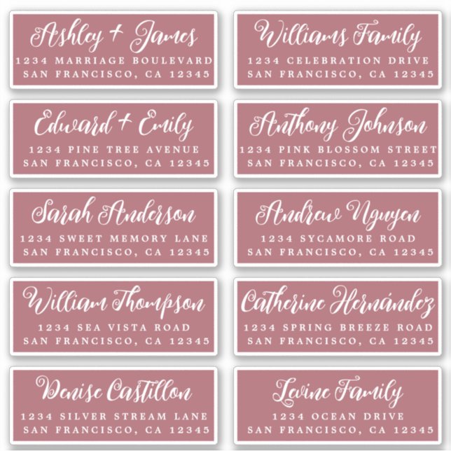 Script Mauvewood Wedding Guest Address Labels (Vorderseite)