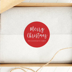 Script Merry Christmas Holiday Familienname Runder Aufkleber