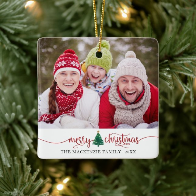Script Merry Christmas Tree Red Green 2 Foto Keramikornament (Baum)