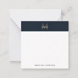 Script Metallic Navy Gold Monogram Square Mini Mitteilungskarte