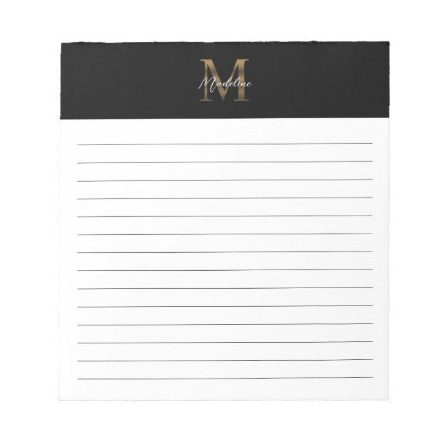 Script-Metallic-Schwarz-Gold-Monogramm Notizblock (Vorderseite)