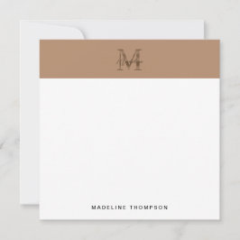Script Metallic Taupe Gold Monogram Square Mitteilungskarte