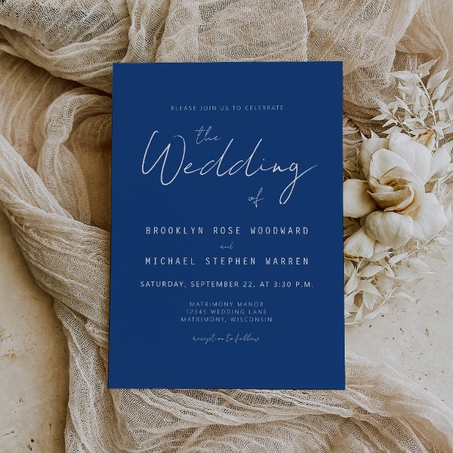 Script minimal Faire-part de mariage bleu Indigo (Créateur téléchargé)