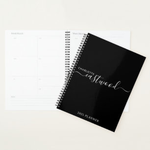 Script minimal moderne Monogramme Black Planner 20