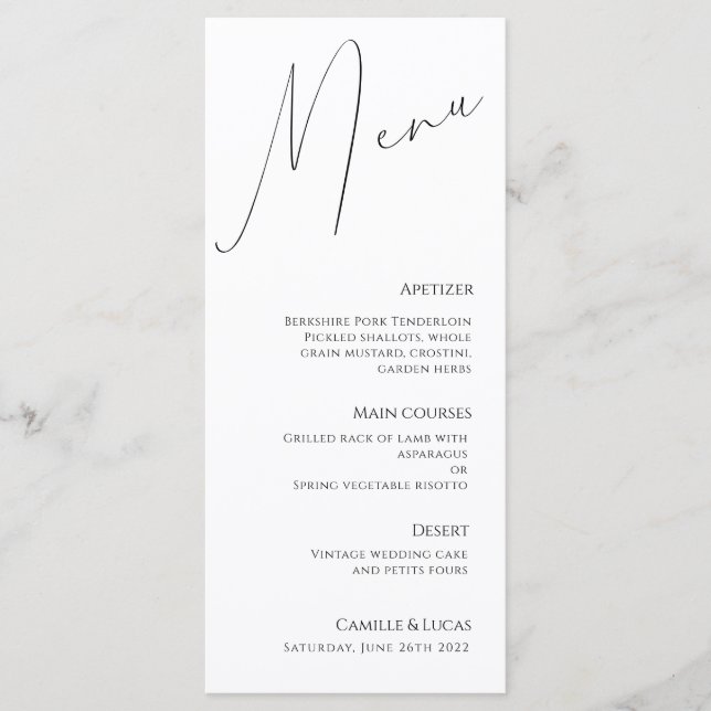 Script minimaliste Menu Mariage moderne (Devant)