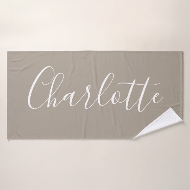 Script minimaliste Nom personnalisé Taupe Brown (Serviette de bain)