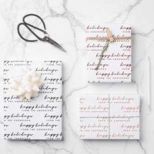 Script Minimalistisch Happy Holidays aus Ihrem Nam Geschenkpapier Set