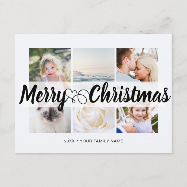 Script mit Herz frohe Weihnachten 6 Fotos Postkarte (Vorderseite)