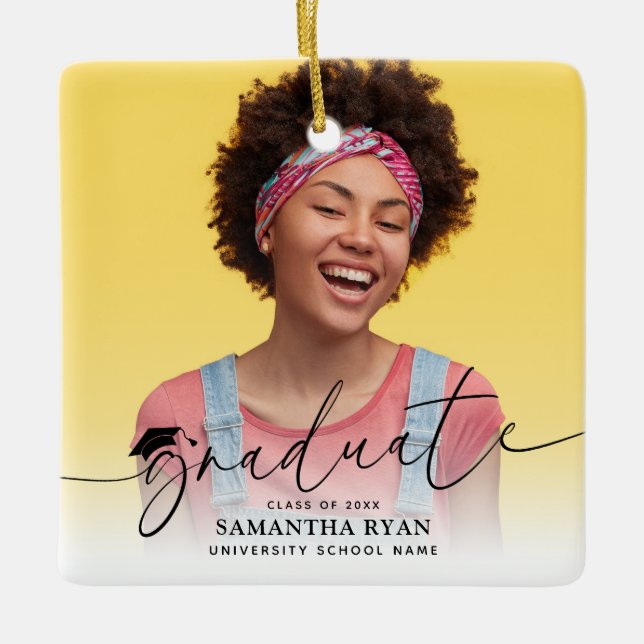 Script Modern Foto Abschluss Keramikornament (Vorderseite)