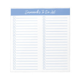 Script Modern Light Blue Two Column Checklist Notizblock