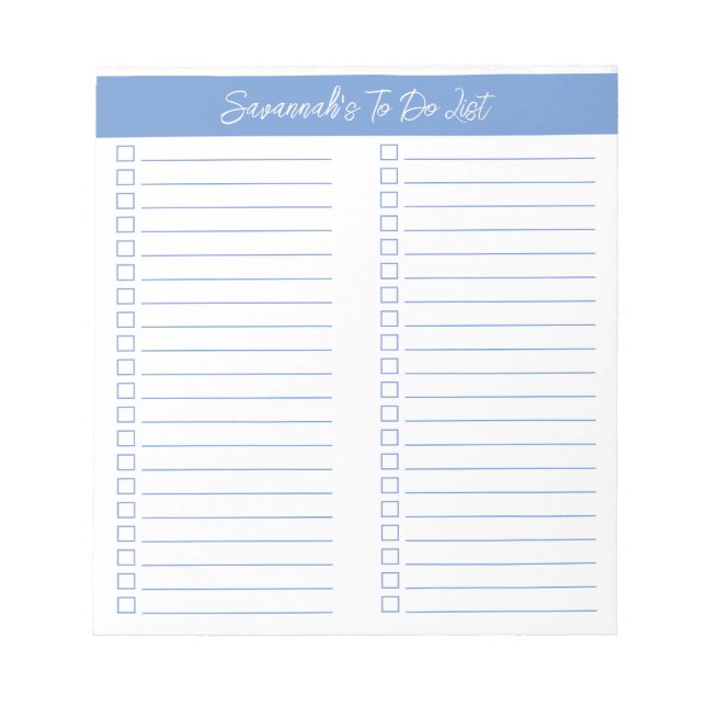 Script Modern Light Blue Two Column Checklist Notizblock (Vorderseite)