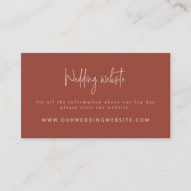 Script Modern Terracotta & Cream Wedding Website Begleitkarte (Vorderseite)