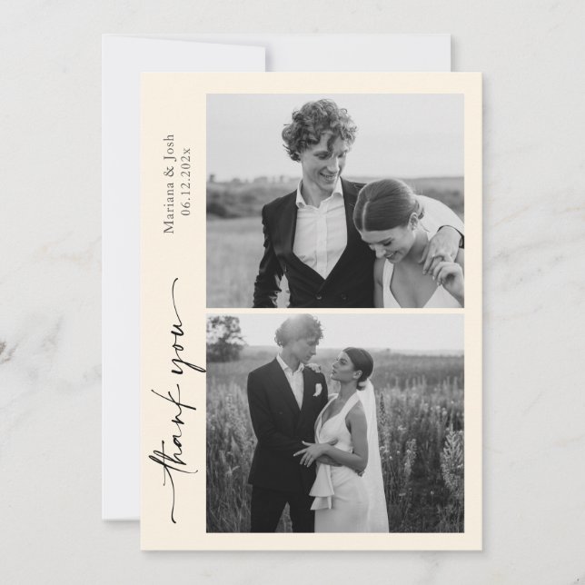 Script Modern Wedding 2 Photos Thank You Card Dankeskarte (Vorderseite)
